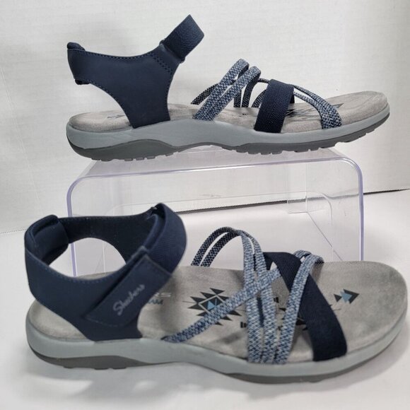 Skechers Womens 9 Navy Strappy‎ Sandals Open Toe Comfortable Casual Summer - Picture 1 of 10